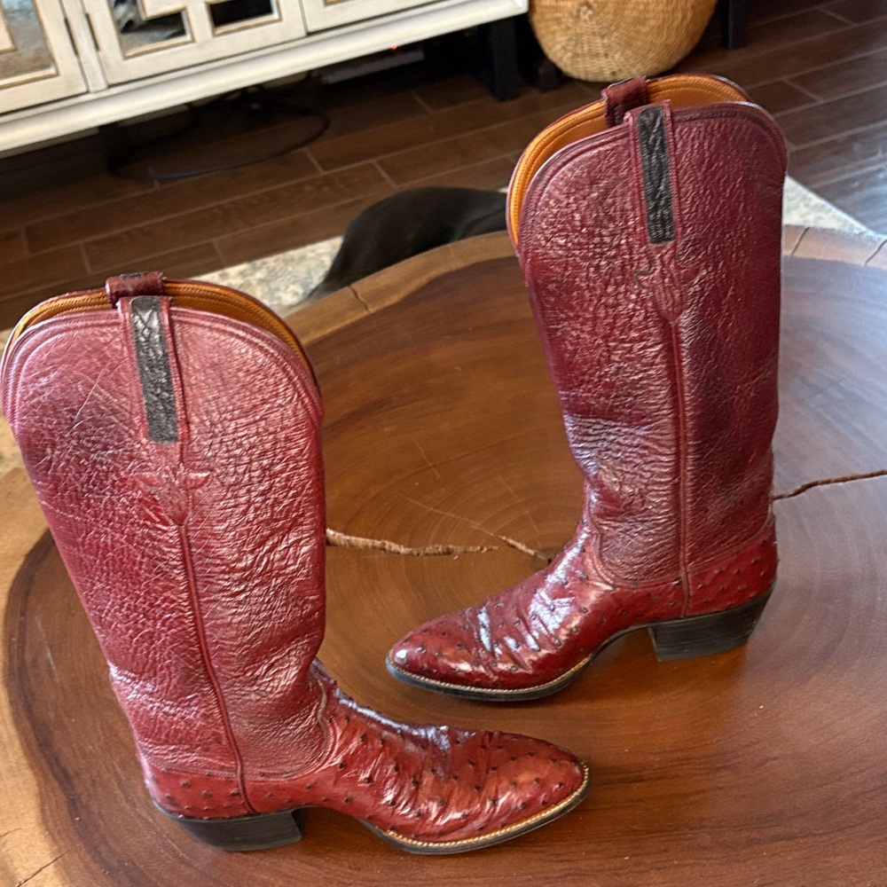 Lucchese Brown Ostrich Leather Heeled Boots - Picture 8 of 16